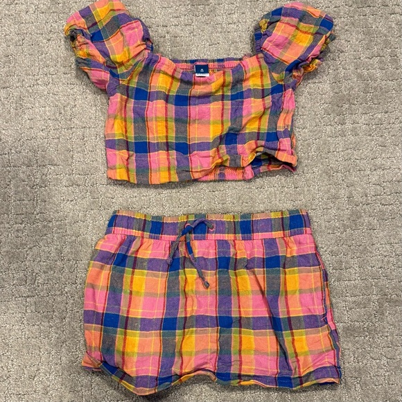 Old Navy Other - Old Navy Kids Plaid Matching Top & Skirt - Pink, Yellow, Blue